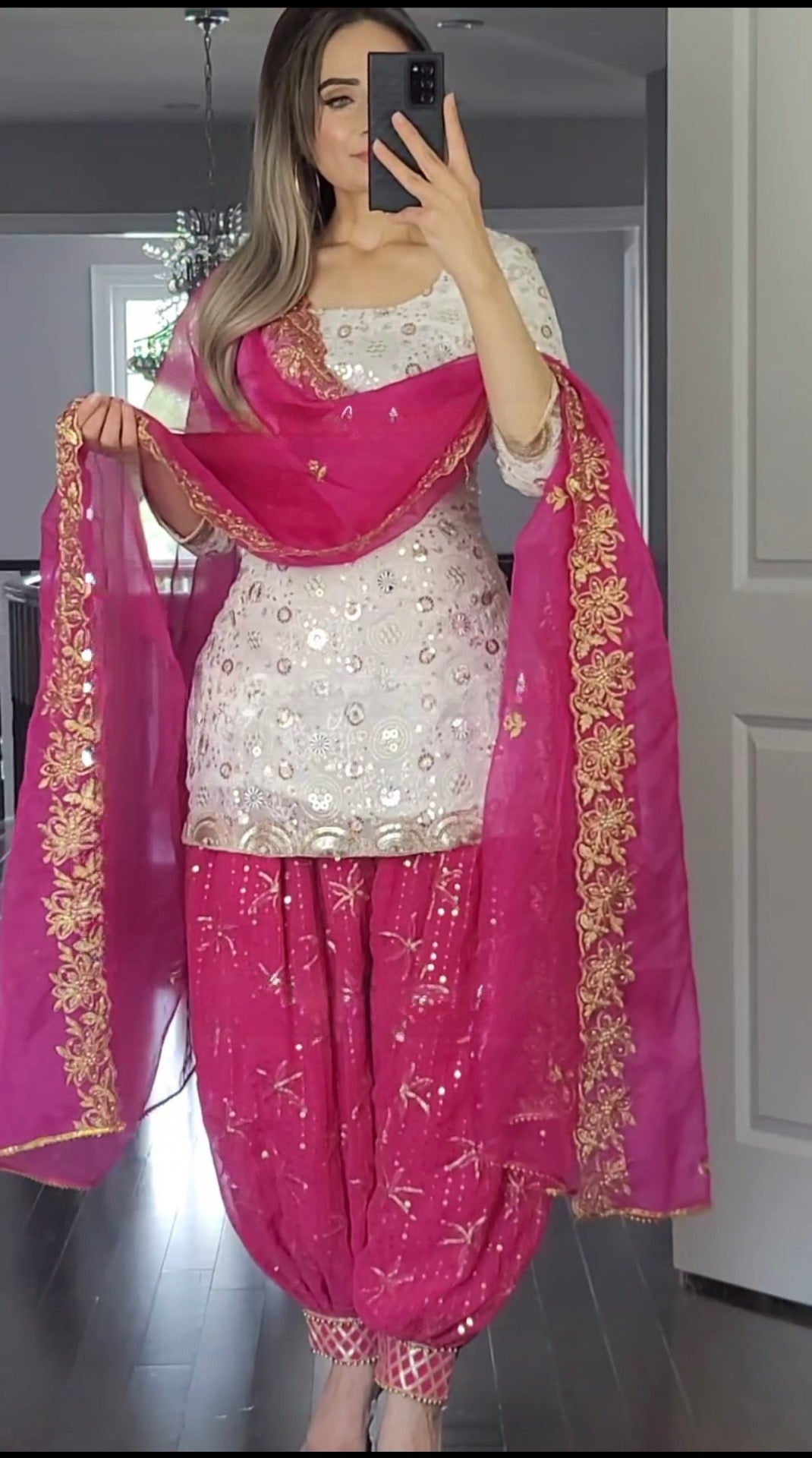 Designer Party Wear Faux Georgette Top with Patiala Salwar & Dupatta