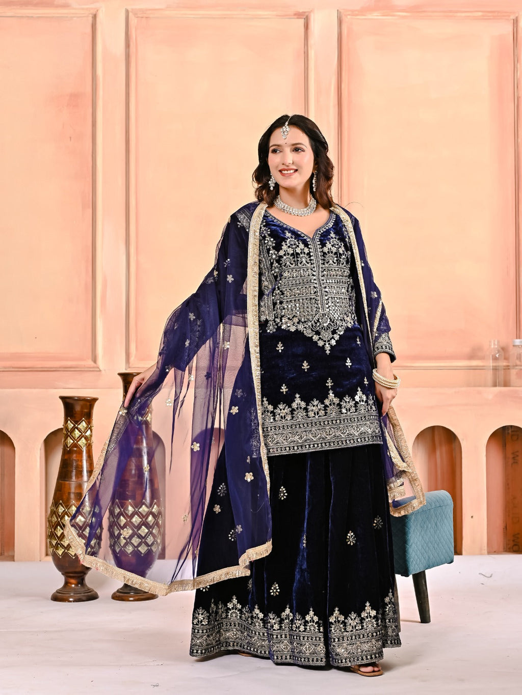 Premium Velvet Sharara Suit for Women | Embroidered & Stitched Set