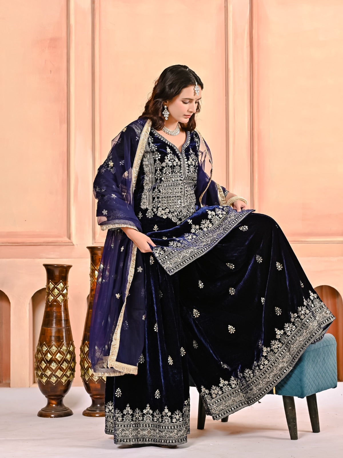 Premium Velvet Sharara Suit for Women | Embroidered & Stitched Set