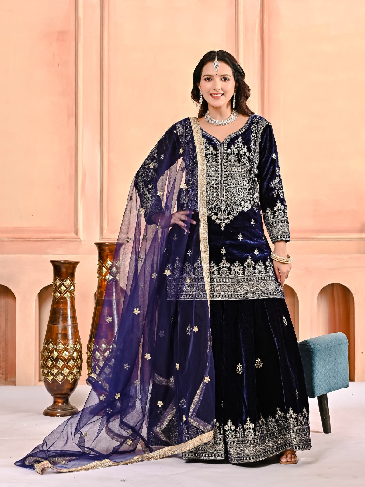 Premium Velvet Sharara Suit for Women | Embroidered & Stitched Set