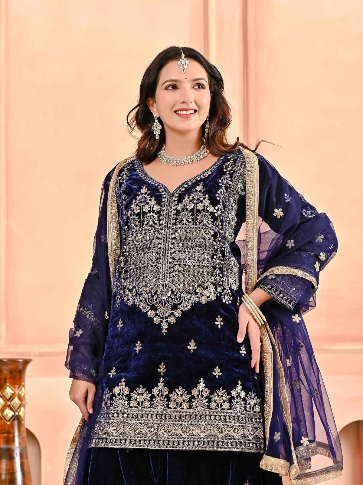 Premium Velvet Sharara Suit for Women | Embroidered & Stitched Set