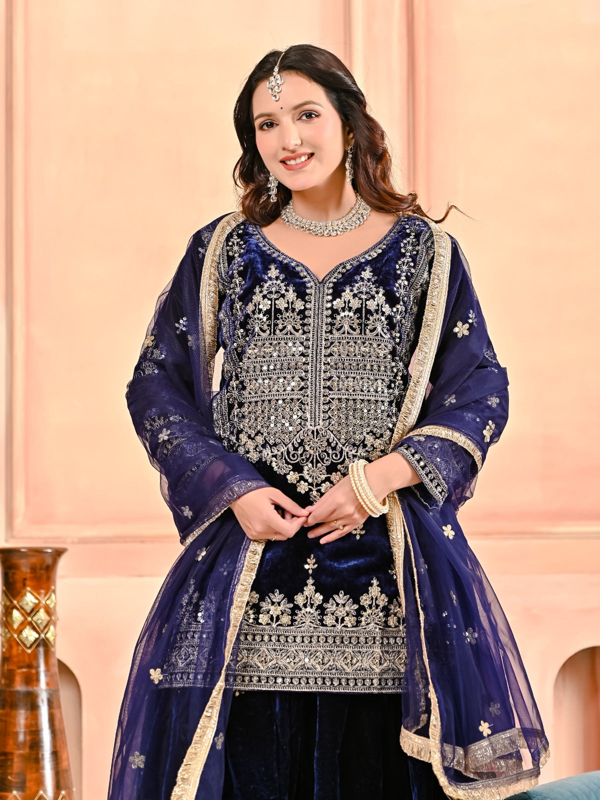 Premium Velvet Sharara Suit for Women | Embroidered & Stitched Set