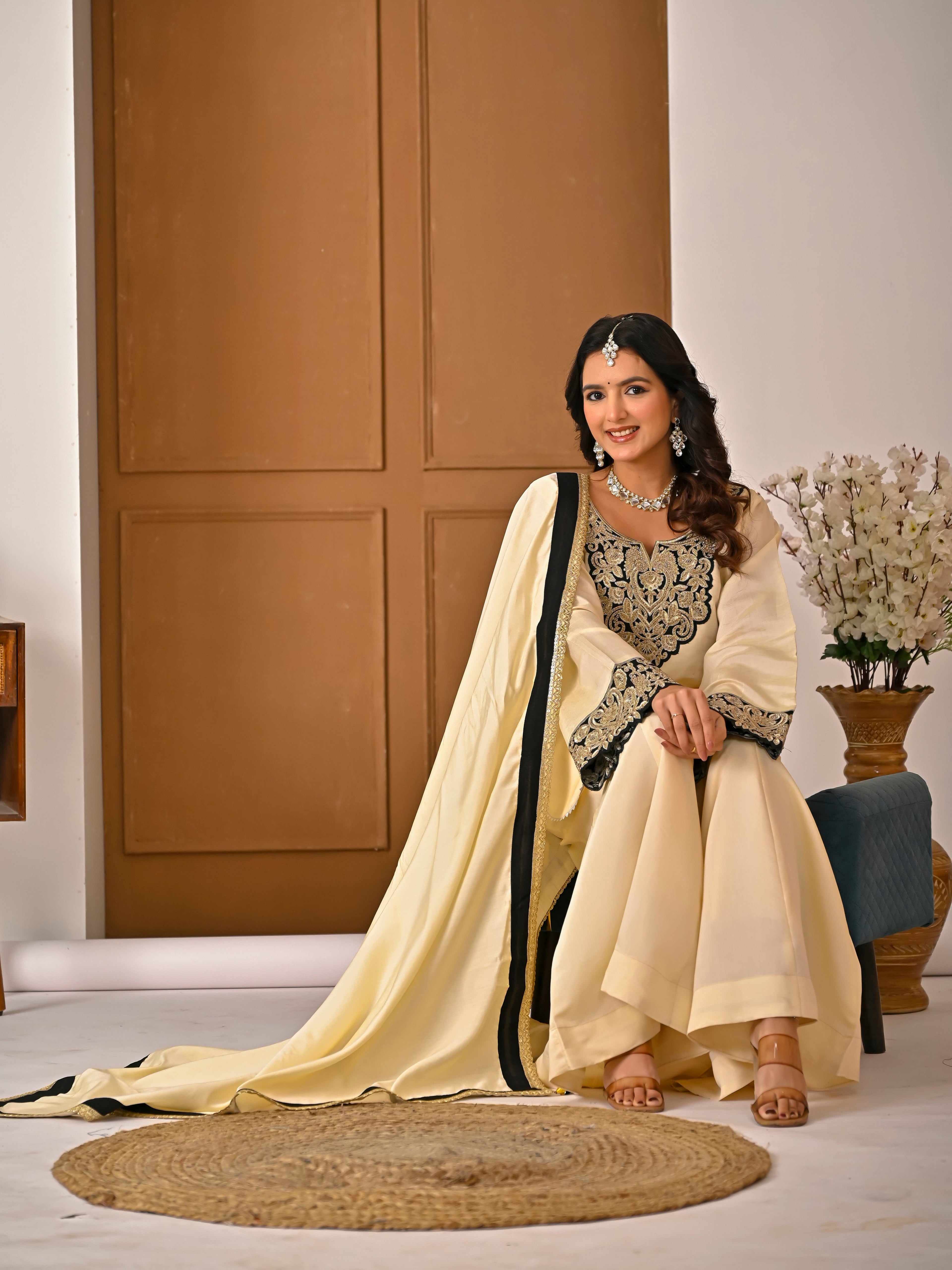 Your Designer Studio Roman Silk Embroidered Kurta Sharara Set with Dupatta