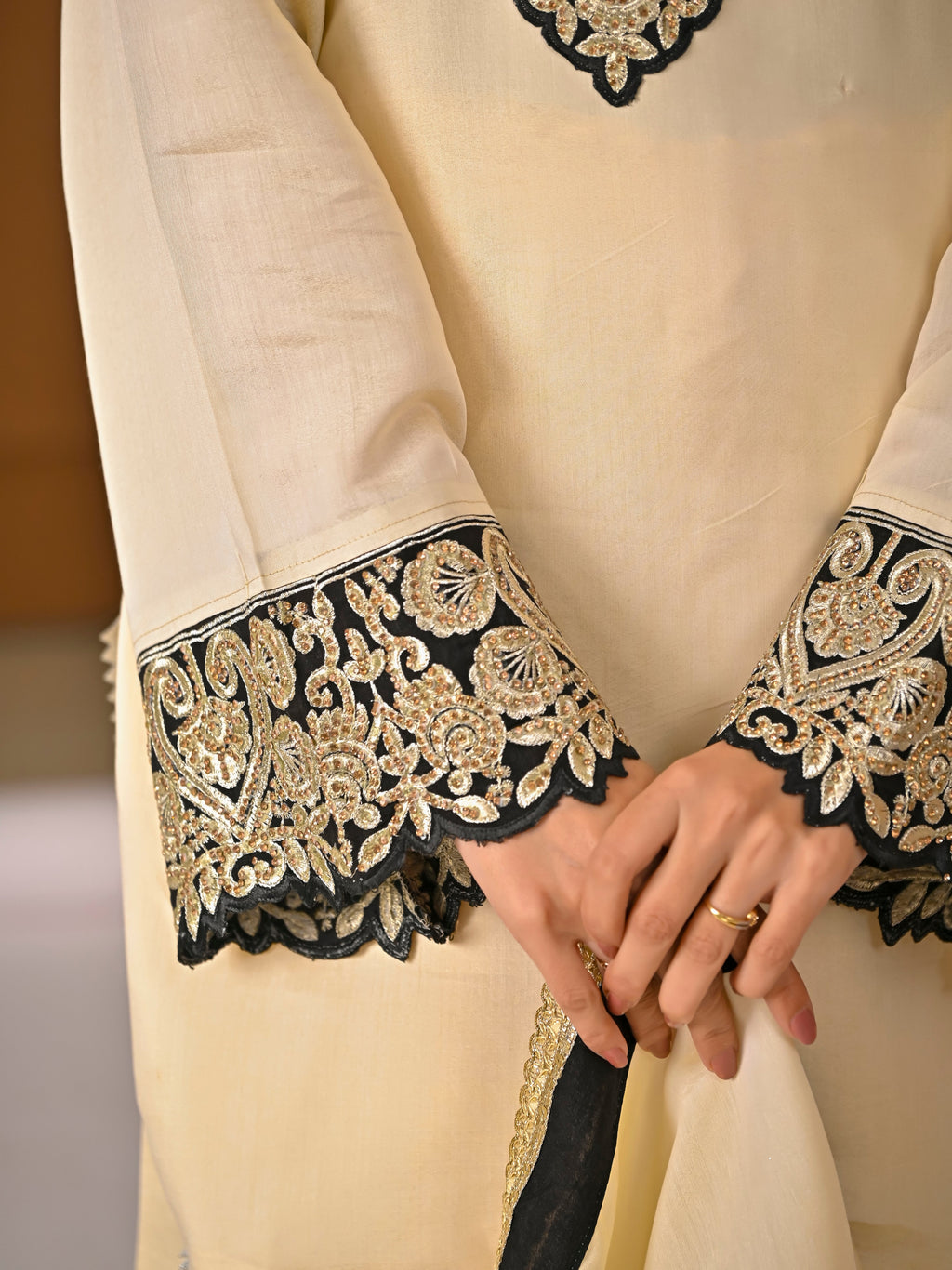 Your Designer Studio Roman Silk Embroidered Kurta Sharara Set with Dupatta