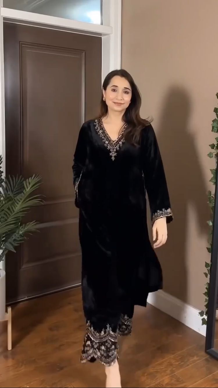 Premium Velvet Suit Set for Women | Embroidered Kurta & Pants