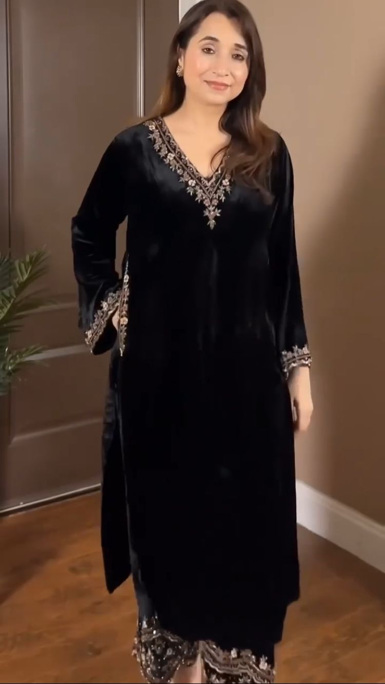 Premium Velvet Suit Set for Women | Embroidered Kurta & Pants