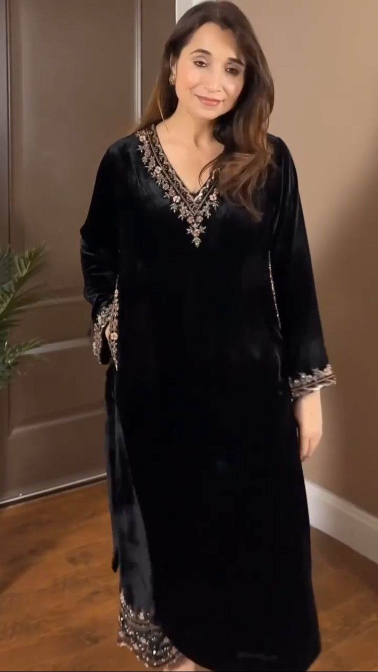 Premium Velvet Suit Set for Women | Embroidered Kurta & Pants