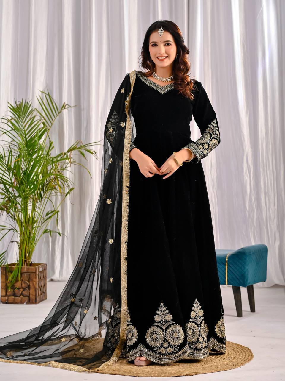Premium Velvet Embroidered Anarkali Suit – Your Designer Studio