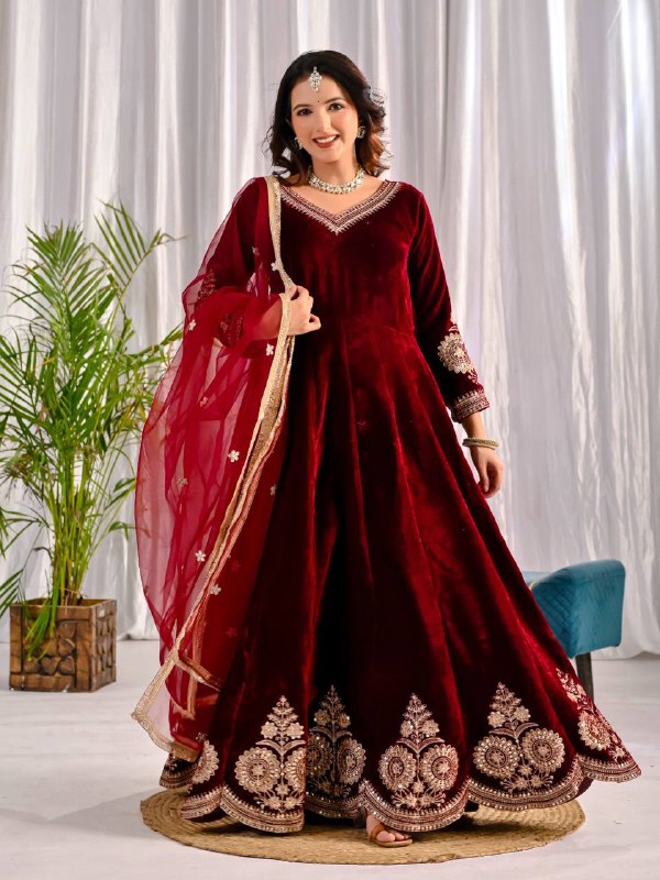 Premium Velvet Embroidered Anarkali Suit – Your Designer Studio