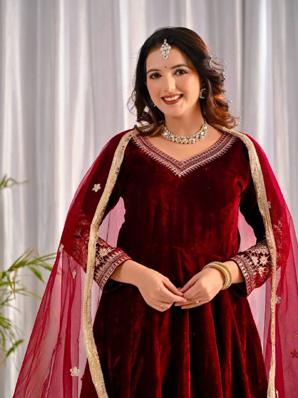 Premium Velvet Embroidered Anarkali Suit – Your Designer Studio