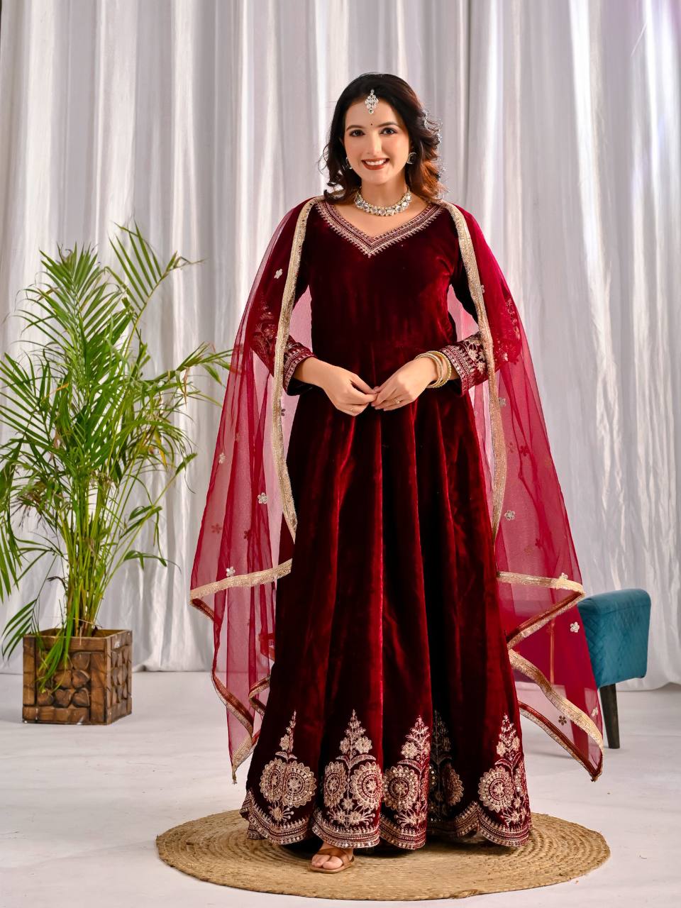 Premium Velvet Embroidered Anarkali Suit – Your Designer Studio