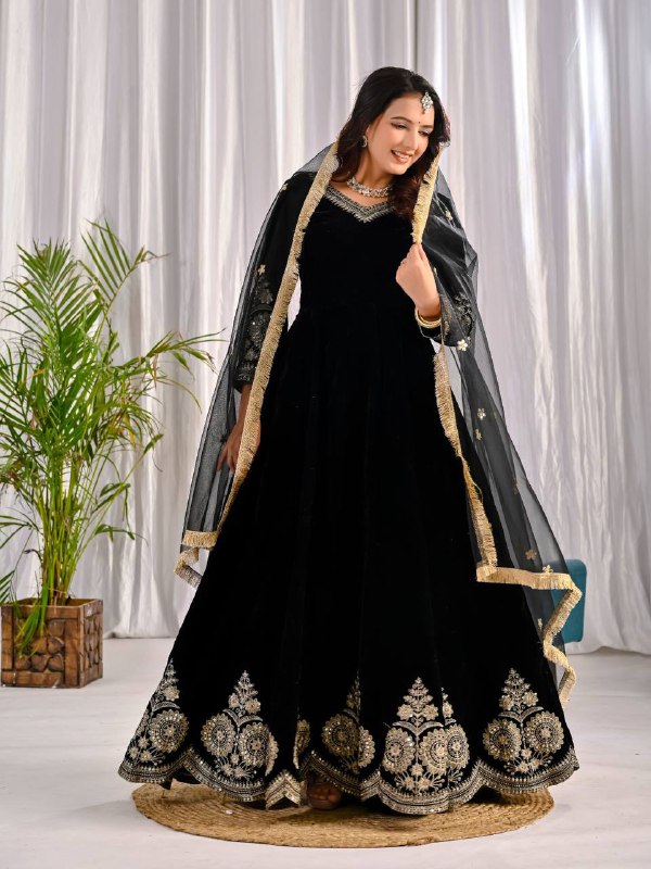 Premium Velvet Embroidered Anarkali Suit – Your Designer Studio