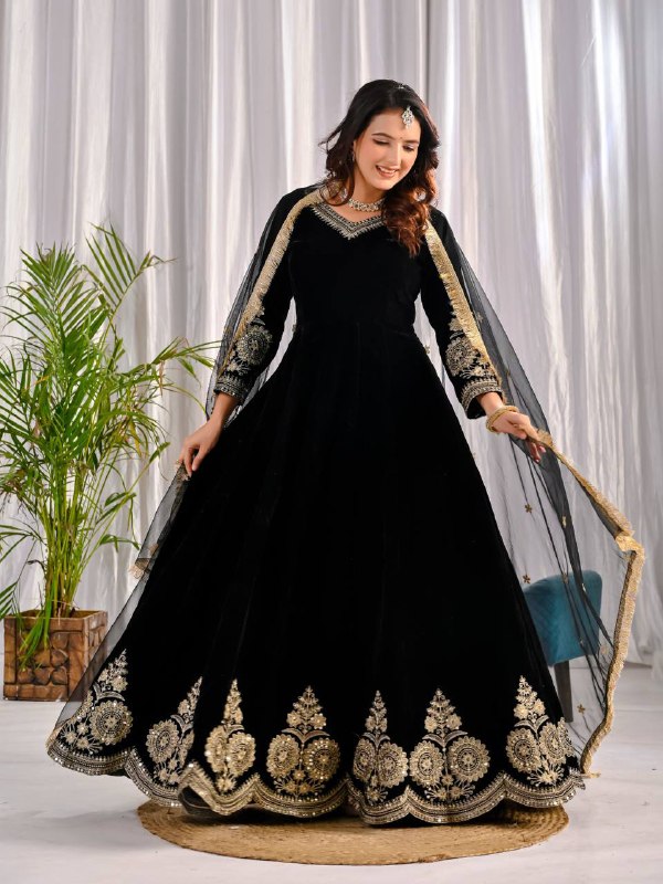 Premium Velvet Embroidered Anarkali Suit – Your Designer Studio