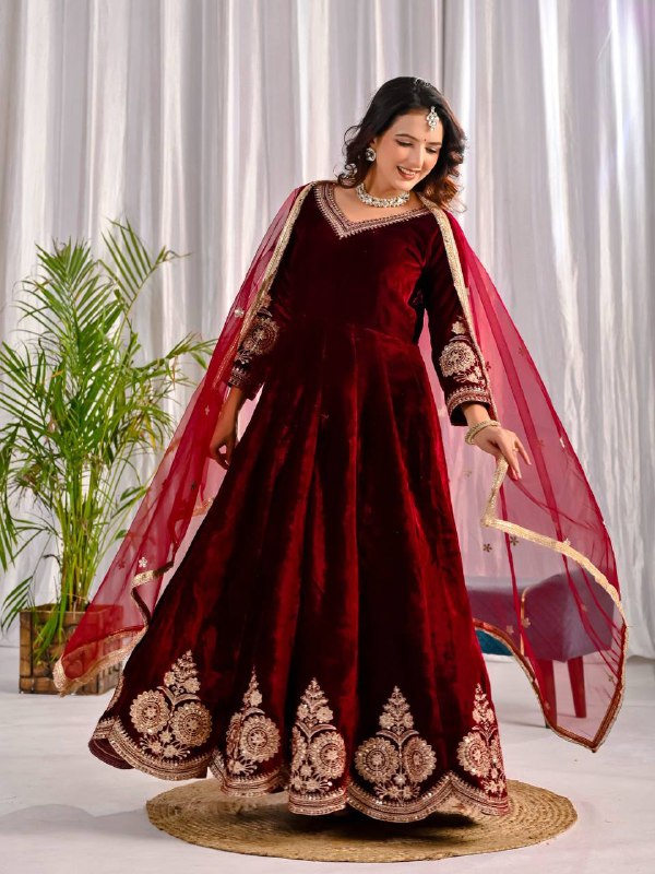 Premium Velvet Embroidered Anarkali Suit – Your Designer Studio