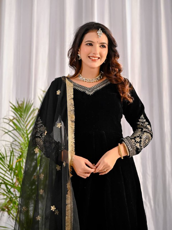 Premium Velvet Embroidered Anarkali Suit – Your Designer Studio