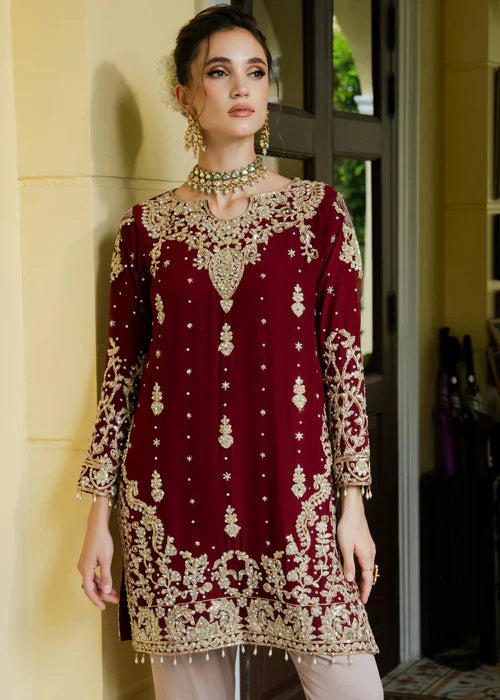 Designer Wine Maroon Embroidered Kurta Sharara Set with Dupatta