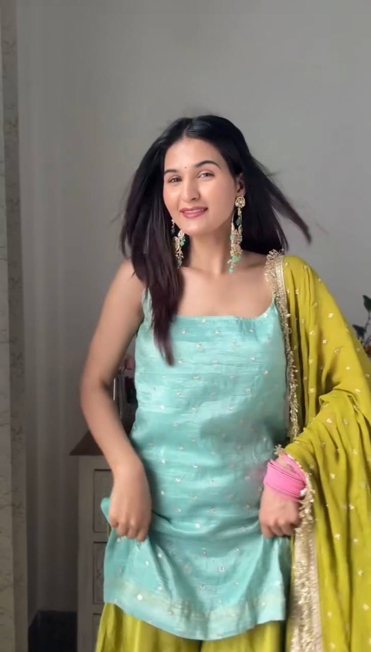 Designer Chinon Silk Palazzo Suit Set – Avishkar