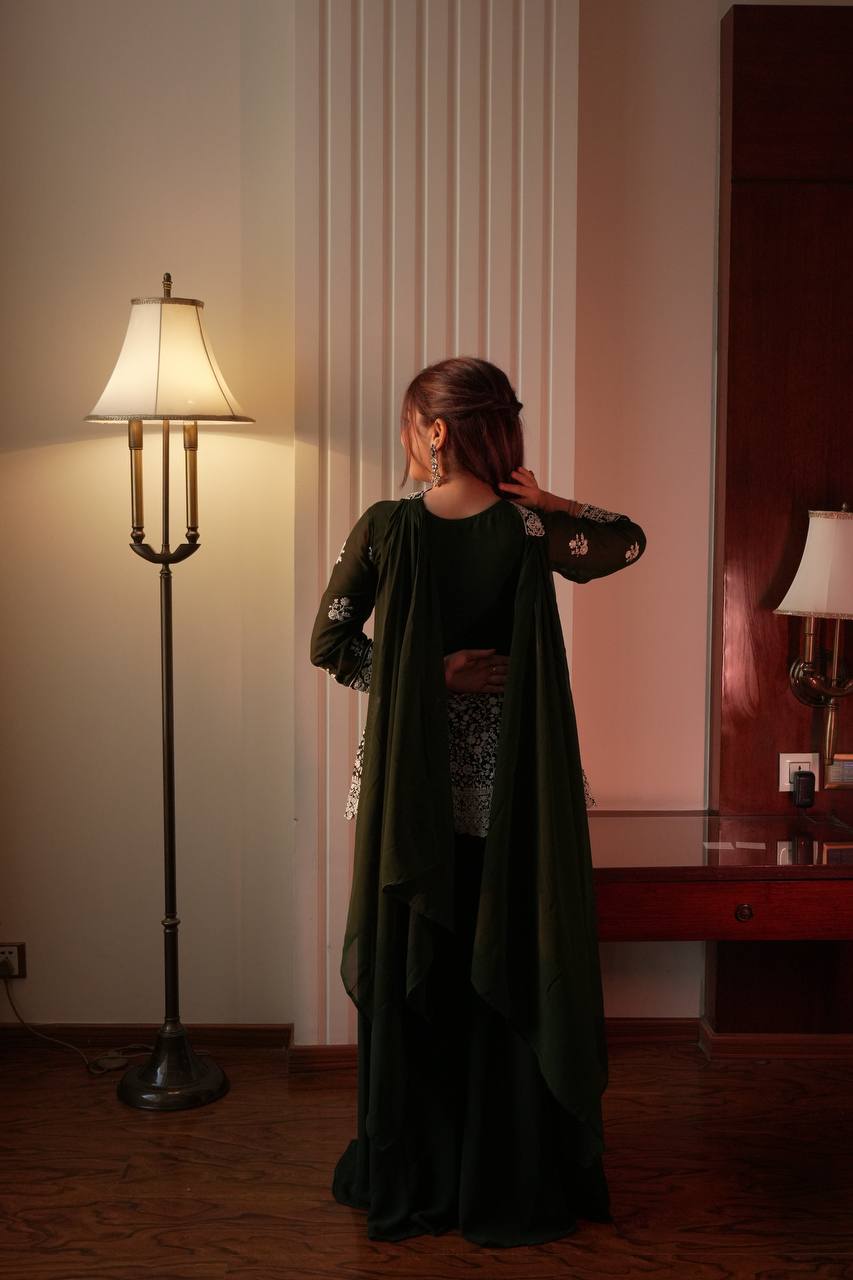 Black Georgette Embroidered Kurti Palazzo Set with Dupatta