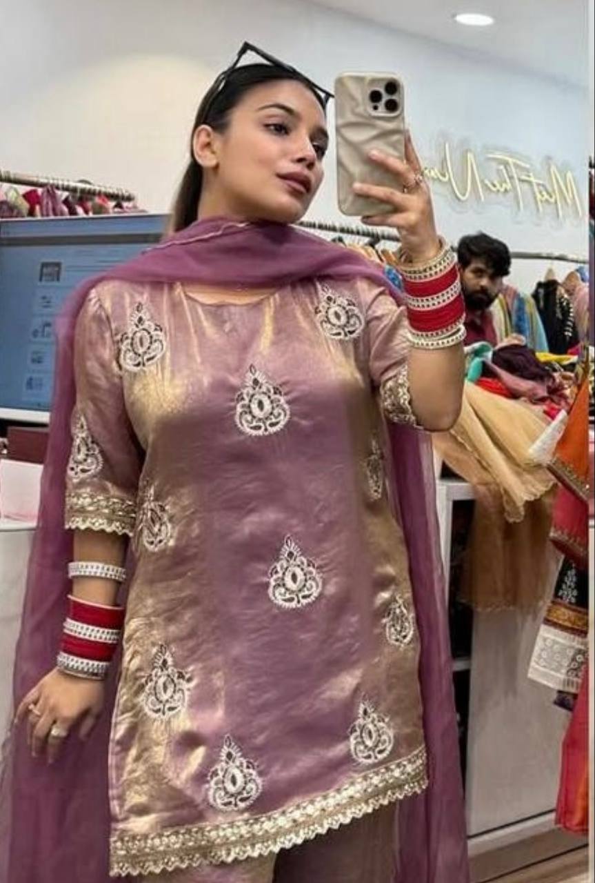 Designer Fendy Silk Embroidered Palazzo Suit Set with 5mm Sequence Work | Premium Festive & Party Wear for Women