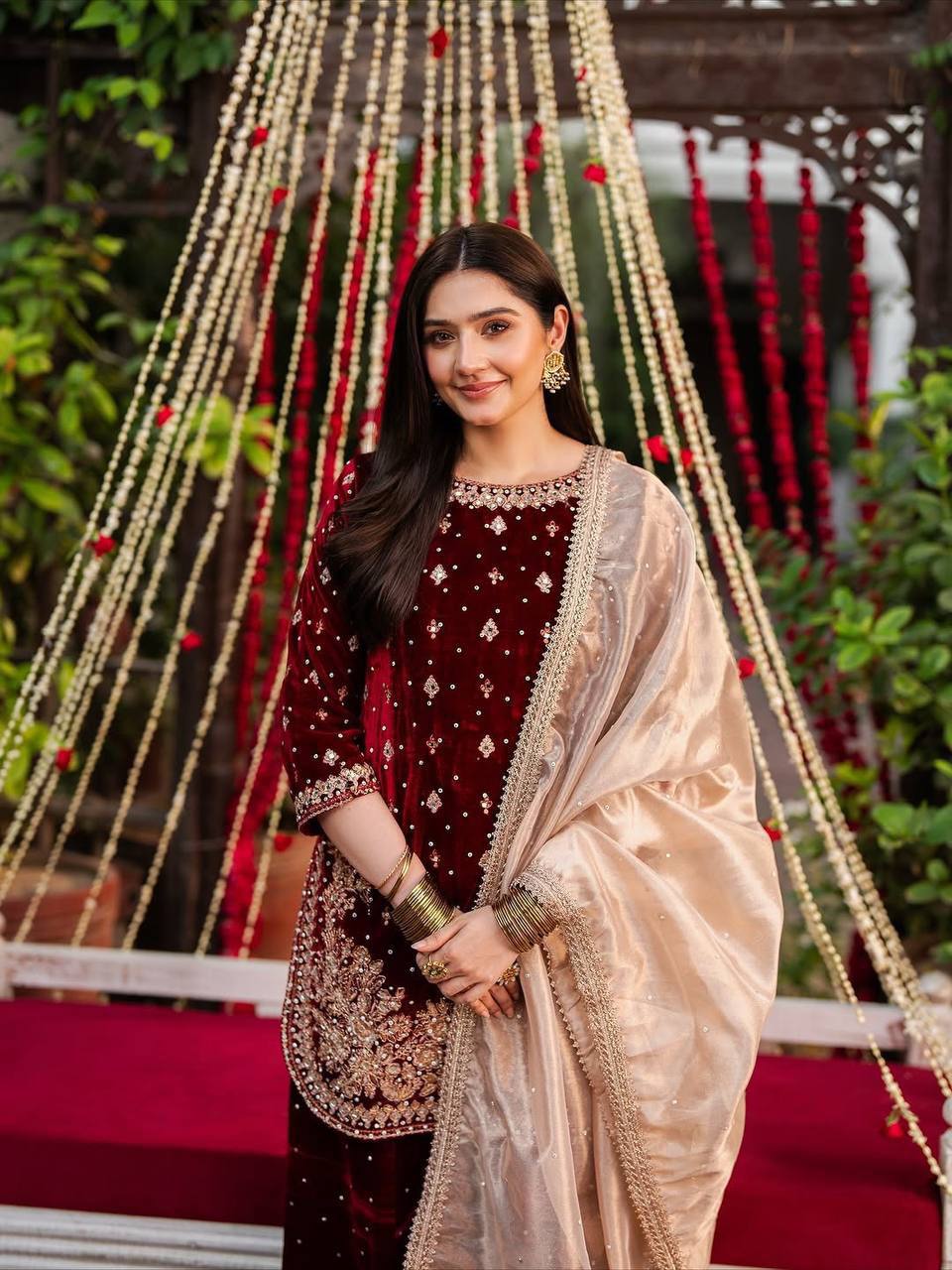 NEW DESIGNER PARTY WEAR HEAVY VISCOSE VELVET TOP WITH SHRARA